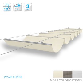 Patio Paradise 3'W x 14'L Outdoor Retractable Pergola Canopy Replacement Shade Cover for Patio Garden Deck Gazebo Porch, Wave Sun Shade Awning with Slide on Wire Cable Hardware, Beige