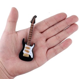 Dselvgvu Wooden Miniature Electric Guitar with Stand and Case Mini Musical Instrument Electric Guitar Replica Collectible Figurines Model Home Decoration Display Ornament (Black, 3.92"x1.24"x0.37")