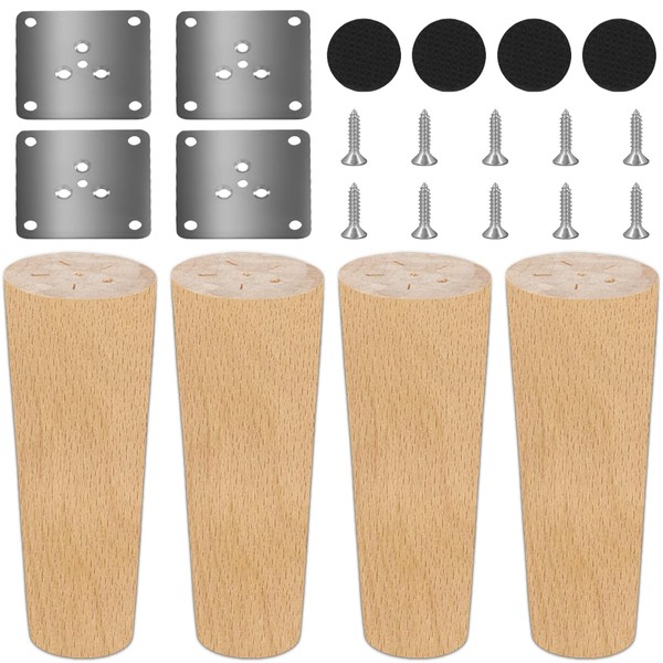 GOMETY Pack of 4 Wooden Furniture Feets, 10 cm Solid