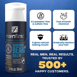 MENFIRST Darkening Beard Balm for Men with Sensitive Skin – Gray & White Hair Reducing Leave-In Conditioner with Keratin, Collagen & Vit. E – Dark Shades – 1 Fl Oz (Pack of 1)