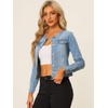 Allegra K Women's Denim Jacket Button Down Collarless Long Sleeve