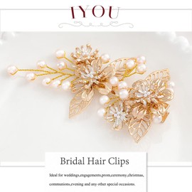 IYOU Bridal Wedding Hair Clip Gold Flower Hair Clip Hairpiece Pearl Bridal Hair Comb Prom Bride Bridesmaid Hair Accessories for Women