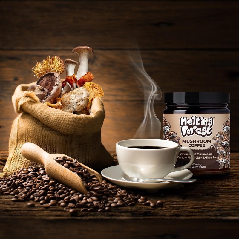 Melting Forest Mushroom Coffee, with 7 Functional Mushrooms, Cacao, Rhodiola,