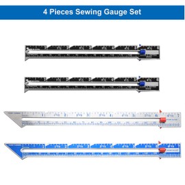 Sewing Gauge Ruler with Sliding Marker Set, SKZIRI 4PCS Metal Measuring Hemming Sliding Sewing Seam Gauge Ruler Tool