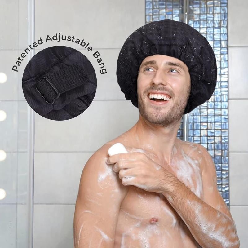 Shower Cap for Men Black Bath Cap, Reversible Large Waterproof