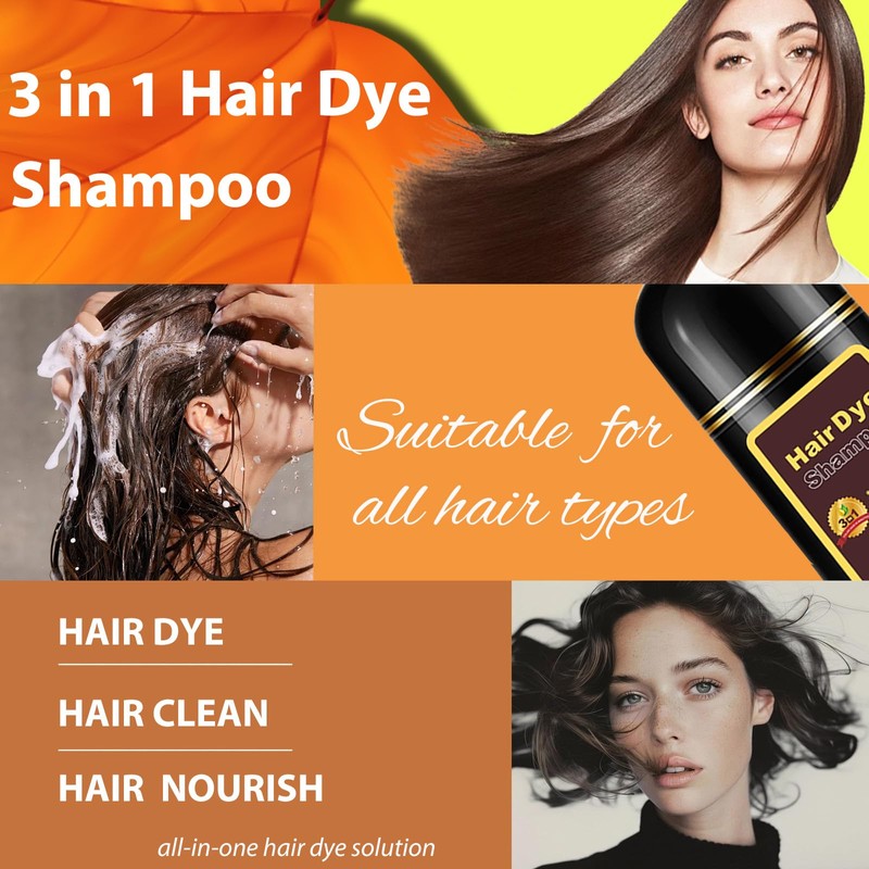 Hair Dye Shampoo 3 in 1, Long-Lasting Gray Hair Coverage,