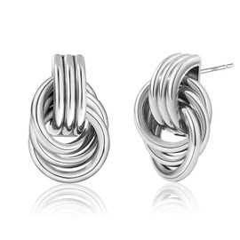 FASHGOOD Sterling Silver & 14K Gold Plated Chunky Hoops Earrings, Knots & Geometric Designs, Hypoallergenic, Drop Earrings