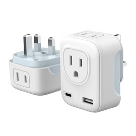 HEEDU Adaptador de Enchufe UK Ireland, Cargador de Viaje con Puerto Salidas CA, Tipo C y USB, Adaptador de por Unido, Irlanda, Escocia y Otros países (Tipo C + USB -UK Ireland)