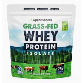 Opportuniteas Grass Fed Whey Isolate Protein Powder – Unflavored, Heavy-Metal Tested, 28g Protein, Sourced from Ireland, Hormone-Free, Non-GMO, Packaged in USA – 2.5lb