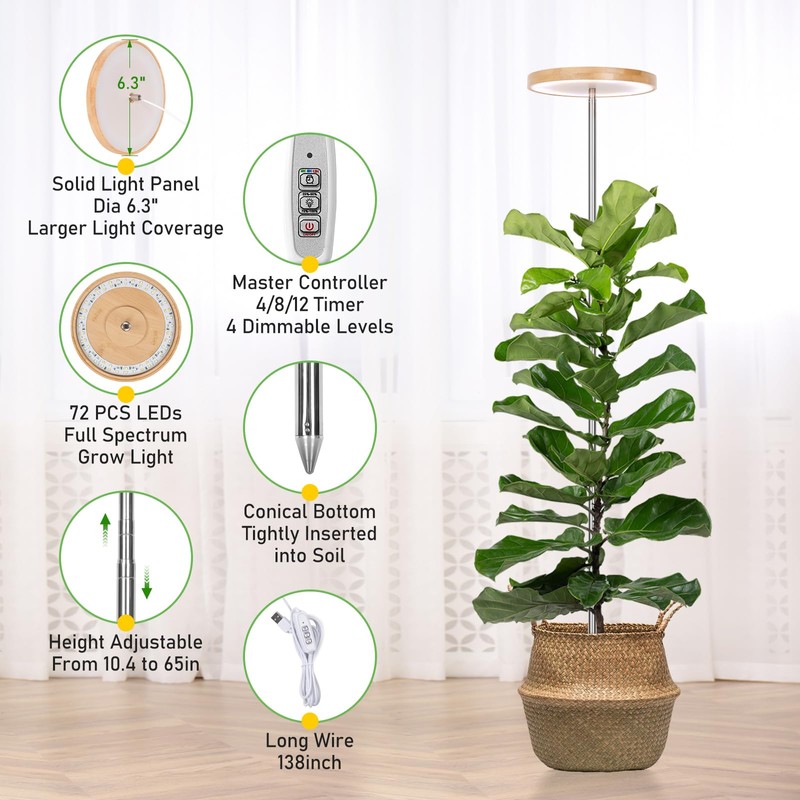 LORDEM Bamboo Grow Light for Indoor Plants, Full Spectrum LED