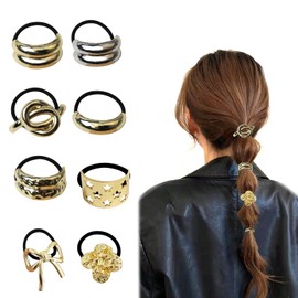 CAVIGLTE 8 Piezas Metal Ligas Para Cabello, Scrunchies Para Cabello, Ligas Para Cabello Niña, Donas Para El Cabello, Metal Retro EláStico Scrunchies, Accesorios Para Cabello Mujer