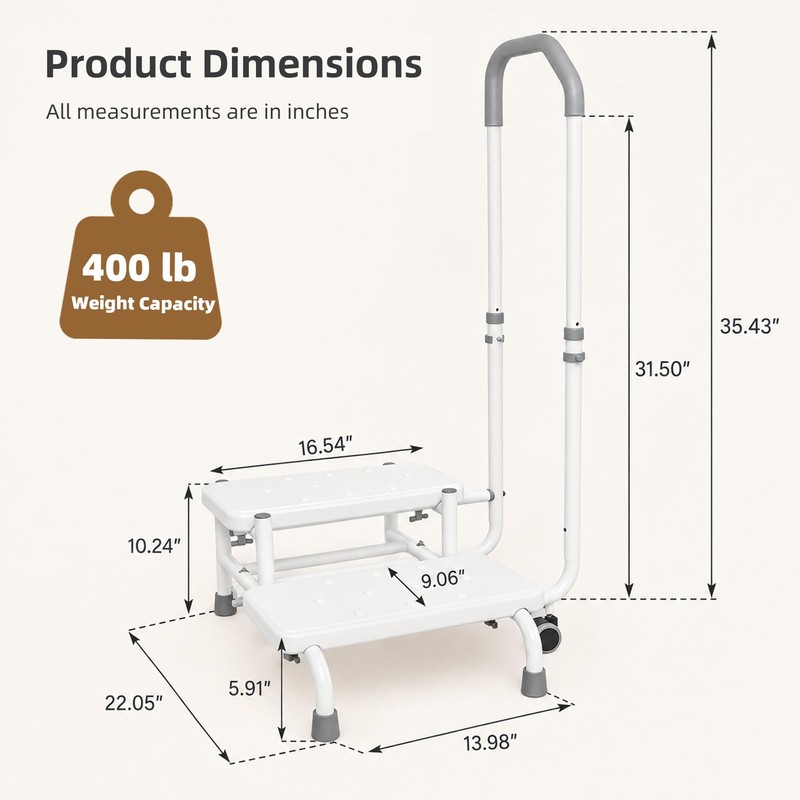 NnsZenith Adjustable Heavy Duty White Color Step Stool with Adjustable