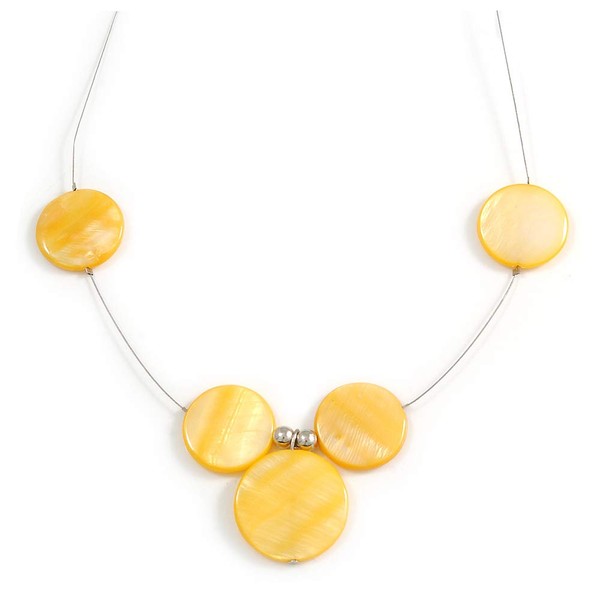 Avalaya Delicate Floating Banana Yellow Shell Bead Wire Necklace in