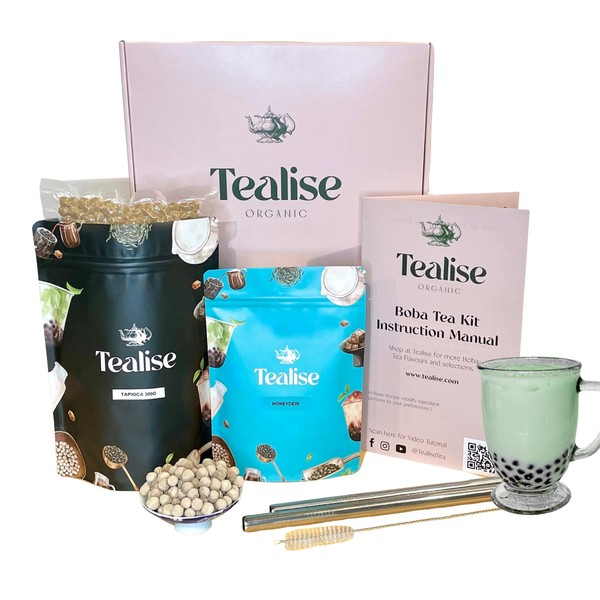 Tealise Boba Tea Honeydew Jumbo Straws and Tapioca Bubble Tea Gift Kit
