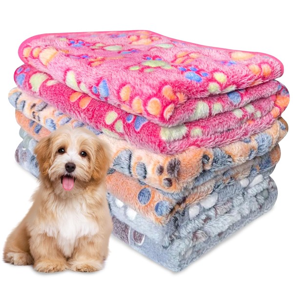 Ceboic 3 x Dog Cat Blankets with Paw Print, Soft, Warm, Washable, Fleece Blanket for Small Medium Large Puppies and Kittens (M (76 x 52 cm)