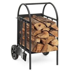MoNiBloom 2.6 ft Firewood Rack with Tools Wheels, Indoor Outdoor Fire Wood Storage w/3-Pieces Tool Set, 440 lb Capacity Firewood Holder
