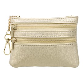 SUIKIHUM PU Leather Coin Purse for Women, Mini Pouch Wallet with Keychain, Small Change Purse for Coins Cards Keys, Compact Stylish, Champagne