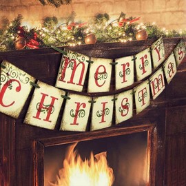 Christmas Wall Banner for Indoor Hanging Decorations Marry Christmas Vintage Sign for Home Indoor Outdoor Decor