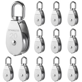 Jiaxitek 12 Pack M20 Single Pulley Block,304 Stainless Steel 360° Swivel Pulley Wheel Roller,Pulley System for Crane, Marine, Industrial, Construction, Shoulder Pulley, Safe Loading to 75KG