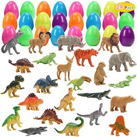 24 Pack Filled Easter Eggs with Dinosaurs and Animals, Easter Basket Stuffers Easter Party Favors for Kids