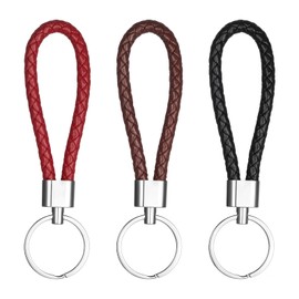 Lnngub Pack of 3 Braided Leather Keychains, Universal Leather Key Ring for Men and Women, Key Ring for Car, Motorcycle and Home (Red, Brown, Black), Red, brown, black