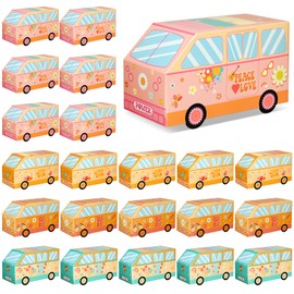 TecUnite 24 Pcs Groovy Party Favor Boxes Hippie Party Favors Groovy Party Decorations Hippie Bus Treat Goodie Candy Paper Boxes Truck Shaped Candy Box for Two Groovy Party Decoration