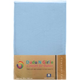 Dudu N Girlie - Cot Bed Fitted Sheets 140 x 70 Cotton Jersey - Hypoallergenic Toddler Bed Sheet Fully Elasticated Skirt Breathable Easy Care - Junior Bed sheets (Pack of 2, Blue)