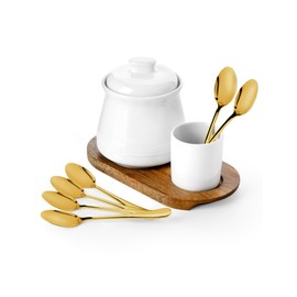 Nucookery Porcelain Sugar Bowl with Lid and Spoons, 14 oz. Large Sugar Container for Coffee Bar, Elegant Sugar Bowl Set with Stainless Steel Spoons (White, Silver Spoon)