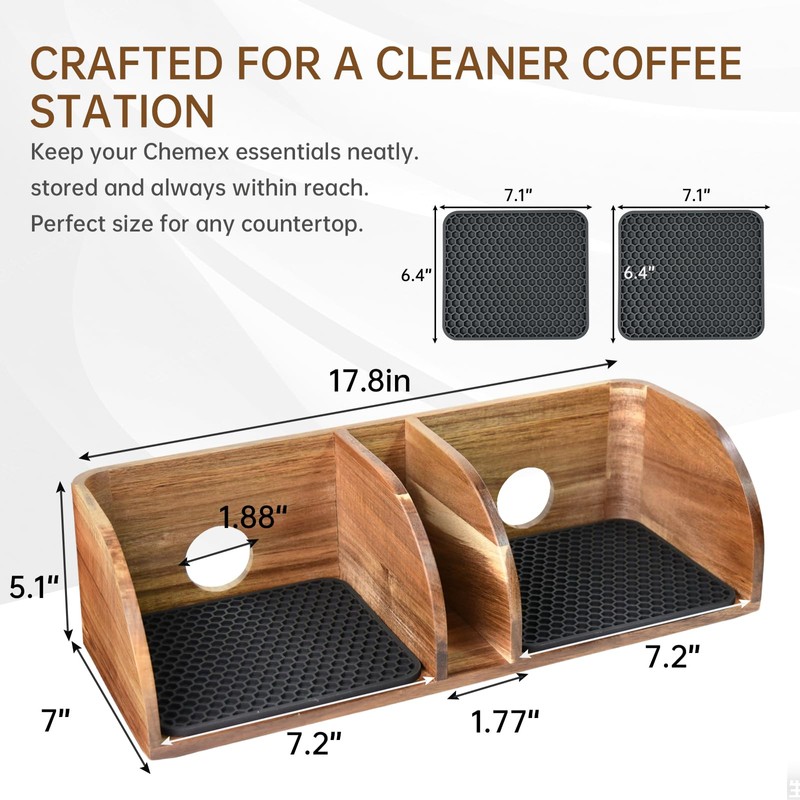 Acacia Coffee Bar Station Organizer Stand Caddy for Chemex Pour