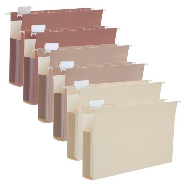 Y YOMA 6 Pack Extra Capacity Hanging File Folders Legal Size Accordion Decorative Reinforced File Folder Cute Colored Expandable Folder for Office Home with 1/5-Cut Adjustable Tabs, Mocha Color