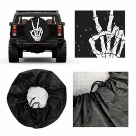 MIYASANG Skeleton Hand Spare Tire Cover Peace Sign Victory Gesture Vintage Bone Finger Black Weatherproof Universal Wheel Protectors Camper Tire Covers for Trailer Rv Travel(17 inch)