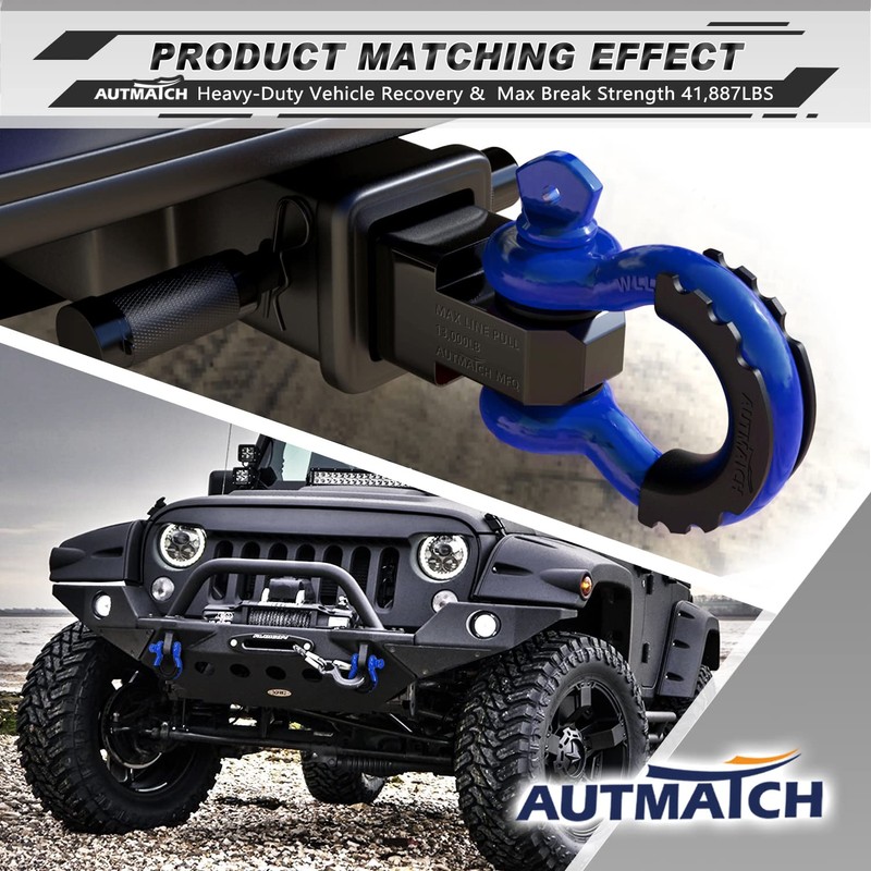 AUTMATCH D Ring Shackle 3/4" Shackles (2 Pack) 41,887Ibs Break