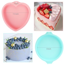 WOOWAIR Silikon Backformen Rund, Ø 20cm/8 Zoll Silikon Backform Rund + Herz, Antihaft Herzform Backform, Silikonbackform Rund für Käsekuchen, Regenbogenkuchen (4 Stück)