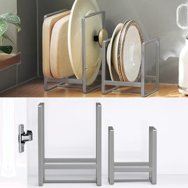 MINGFANITY 4PCS Plate Holders Organizer, Metal Dish Storage Dying Display Rack for Cabinet, Counter and Cupboard, Grey,2 Small and 2 Large