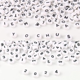 Yochus 1000pcs White Mixed Round Acrylic Letter Beads 4x7mm Black Alphabet Number Beads for Jewelry Making and DIY Bracelets