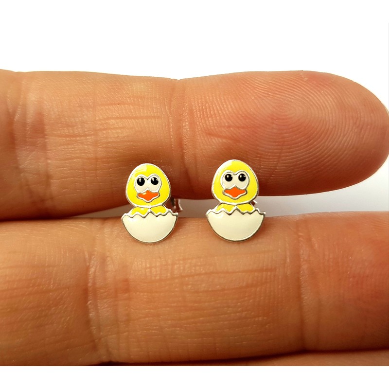 Chicken Earrings - Sterling Silver - Yellow Easter Gift
