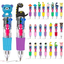 GOTRUST 24PCS Multicoloured Pens for Kids, Novelty Cute Animal Pens All in One, 0.5mm Cartoon Retractable Ballpoint Pen, Mini Multi Coloured Pens 4 in One for Kids School Class Stationery Gift
