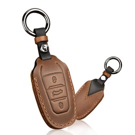 HIBEYO Car Key Case Fits Peugeot 3008 208 508 Key Case Cover in Leather Protective Case for Citroen C4L DS5 DS6 for Opel Grandland X Key Case Remote Control Key Ring Brown
