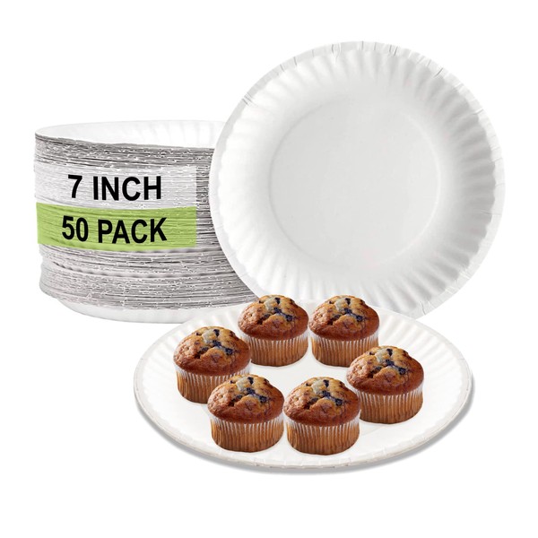 EcoQuality Disposable White 7-Inch Paper Plates Uncoated Small, Everyday Disposable