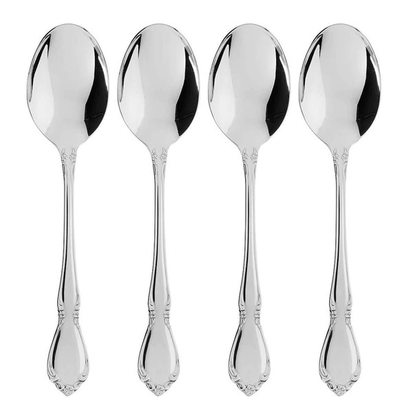 Oneida Chateau 8 1/4" 18/8 Stainless Steel Extra Heavy Weight Tablespoon/Serving Spoon, Set of 4