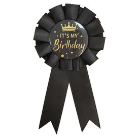 Happy Birthday Tinplate Badge Pin It's My Birthday Ribbon Birthday Queen King Party Button Pins Award Brooches Decorations Jewelry for Women-black