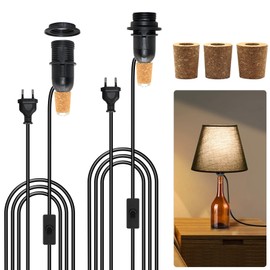 E14 Socket with Cable and Switch, Pack of 2 Lamp Holder for Bottles, 240 cm Bottle Adapter Lamp, DIY Bottle Lamp Attachment for Table Lamp, Bottle Lamp Attachment Compatible with Lampshade, 60 W