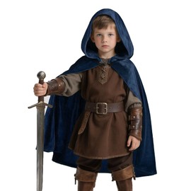 MCJC Medieval Hooded Cape, Kids Renaissance Cosplay Cloak,Wizard Costume