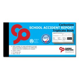 Cherry Carbonless NCR School Accident Report GDPR Triplicate Book 99 x 210mm 50 Sets **20 Pack**