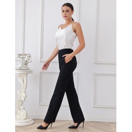 Houmous Dress Pants Women Work Casual Business Slacks Stretch Office Flare Bootcut Trousers with Pockets, 33 Inseam, Black, L