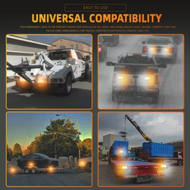 BooYu 2-Pcs Battery Operated LED Emergency Strobe Lights Bar w/Magnetic Base Rechargeable Portable Roadside Roof Top Mini Plow Flash Beacon Warning Light for Truck/Vehicle (Amber/White)