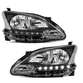 JSBOYAT Headlight Assembly Replacement for 2013-2015 Sentra Black Headlamp Driver and Passenger Side Black Housing with Clear Reflector