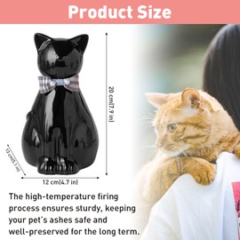 Duuclume Handcrafted Ceramic Cat Urn for Ashes,Cat Statue Funeral Memorial Gift,Pet Urn for Indoor & Outdoor Use (Black, One Size)