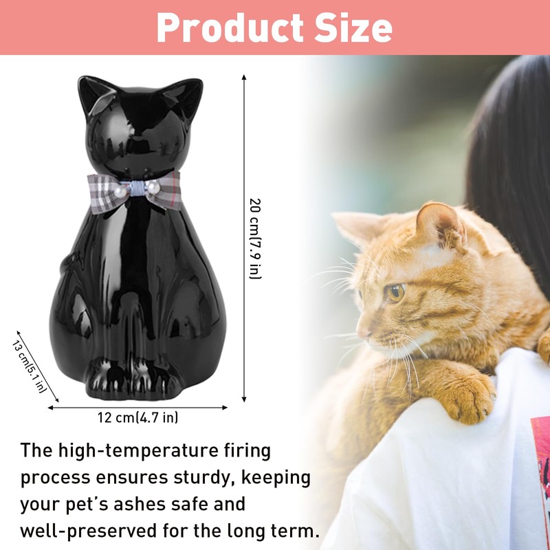Duuclume Handcrafted Ceramic Cat Urn for Ashes,Cat Statue Funeral Memorial