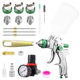 HVLP Spray Gun Kit with 1.4/1.7/2.0mm Nozzles, Professional Car Paint Spray Gun Wall Repair Furniture Refinishing Painting Gun, Gravity Feed Paint Sprayer Gun (Green-1.4/1.7/2.0mm)